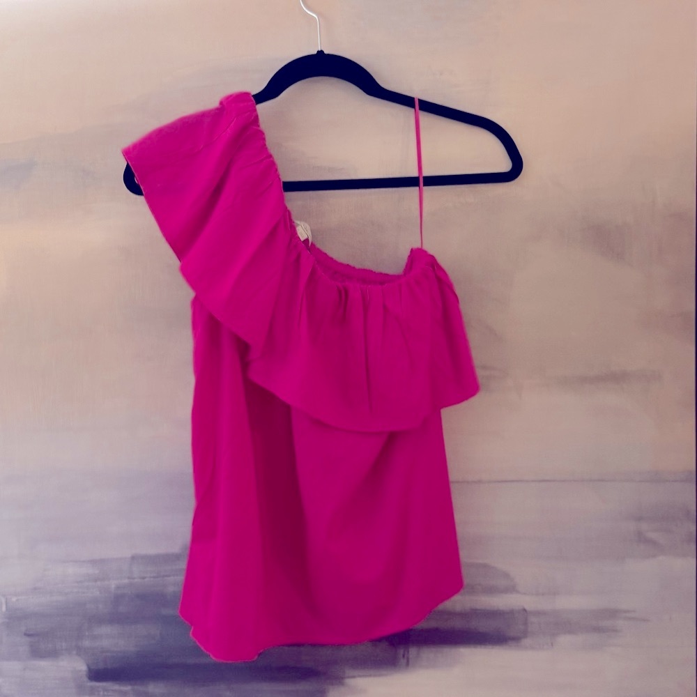 🔖LOFT One Shoulder Pink‎ Ruffle Top